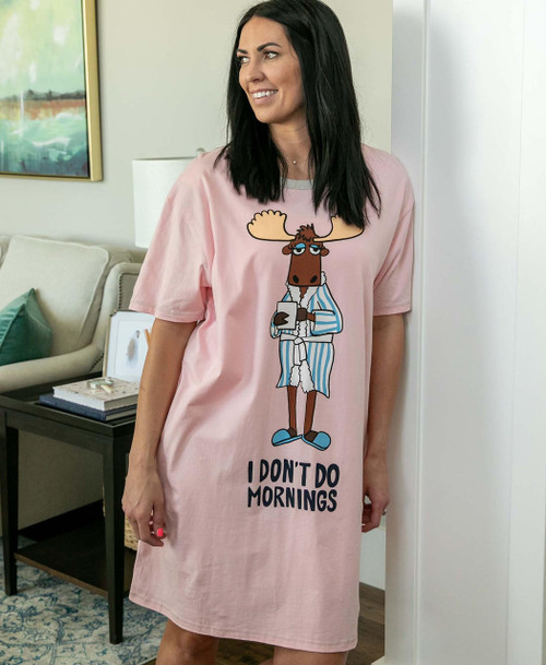 Lazy One I Don't Do Mornings Moose Nightshirt