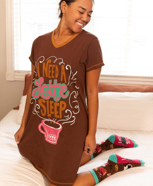 Lazy One Latte Sleep Women's V-neck Nightshirt
