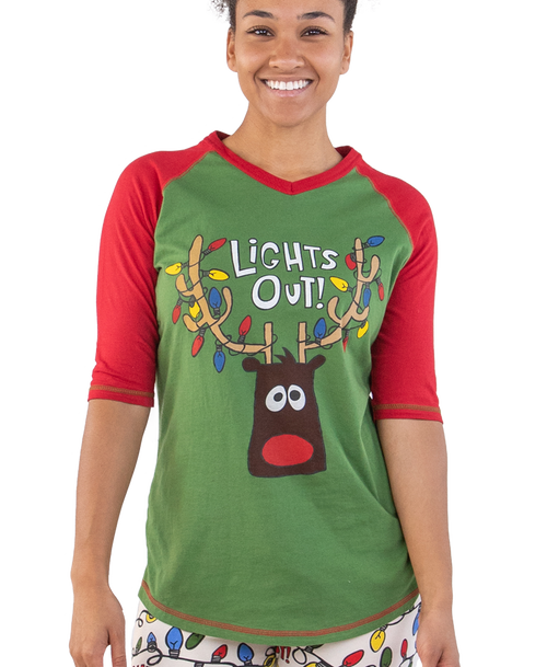 lazy one Lights Out Women's Reindeer Tall Tee