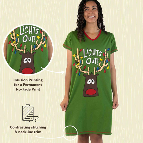 Lazy One Lights Out Women's V-Neck Nightshirt