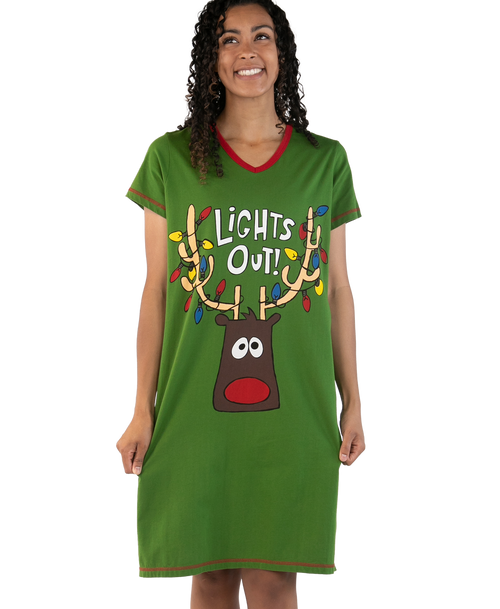 lazy one Lights Out Women's V-Neck Nightshirt