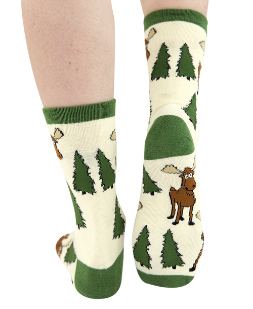 Lazy One Moose Hug Green Crew Sock