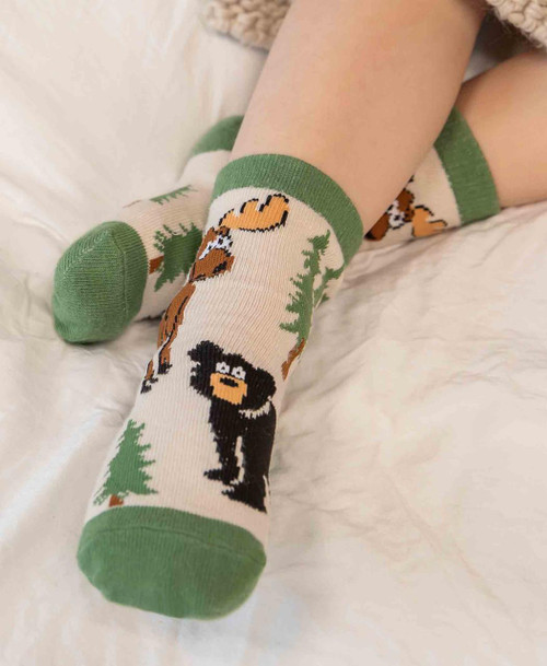 Lazy One Moose Hug Green Trim Kid Sock