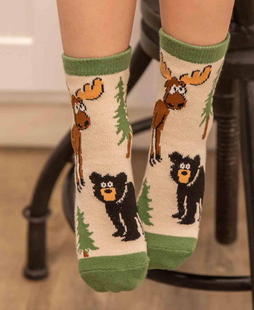 Lazy One Moose Hug Green Trim Kid Sock