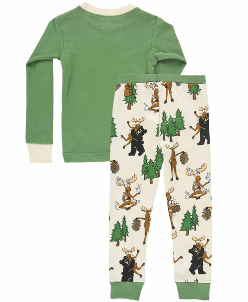 Lazy One Moose Hug Kid's Long Sleeve Green Pajamas