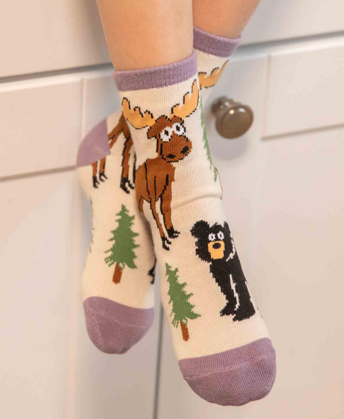 Lazy One Moose Hug Purple Trim Kid Sock