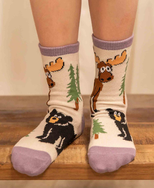Lazy One Moose Hug Purple Trim Kid Sock