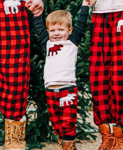 Lazy One Moose Plaid Kid's Long Sleeve PJ's