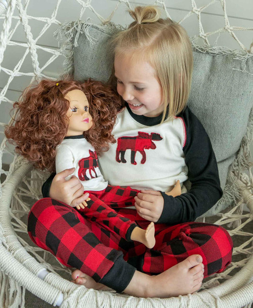 Lazy One Moose Plaid Matching Kid & Doll Set