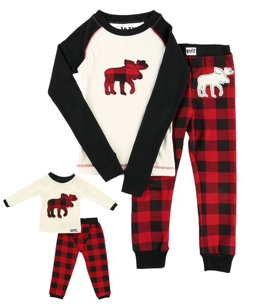 Lazy One Moose Plaid Matching Kid & Doll Set