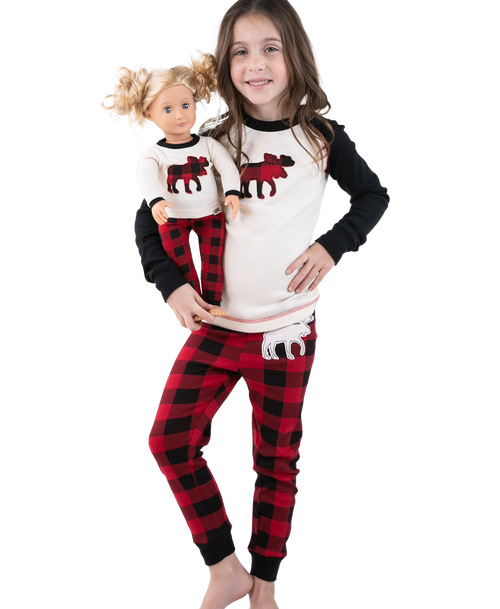 lazy one Moose Plaid Matching Kid & Doll Set