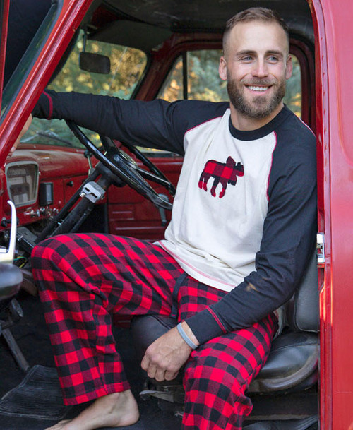 Lazy One Moose Plaid Men's Long Sleeve PJ Set