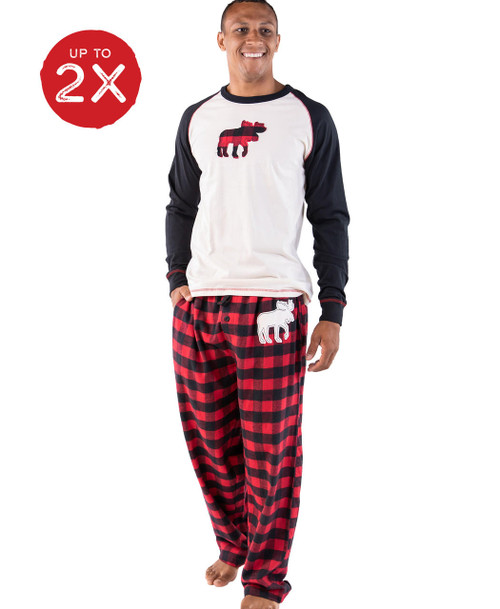 lazy one Moose Plaid Men's Long Sleeve PJ Set