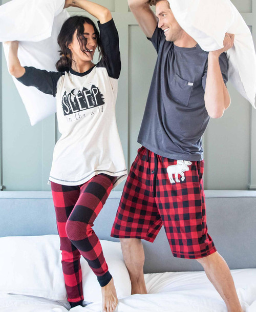Lazy One Moose Plaid Men's Pajama Shorts