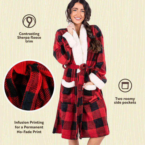 Lazy One Moose Plaid Women's Bathrobe