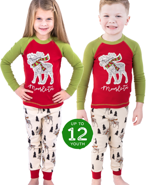 lazy one Moosletoe Kid's Long Sleeve PJ's