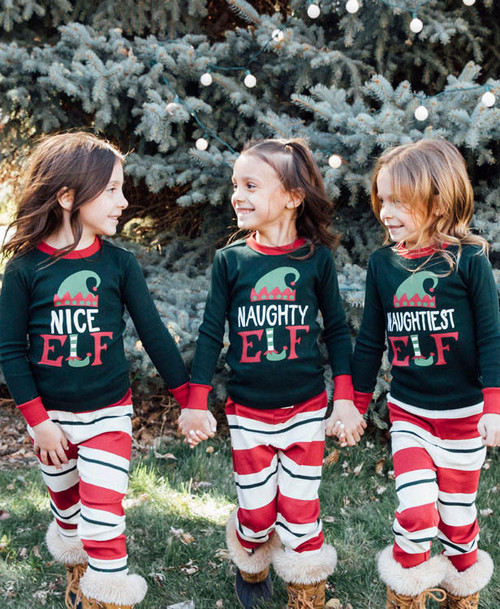 Lazy One Naughty Elf Kid's Long Sleeve PJ's