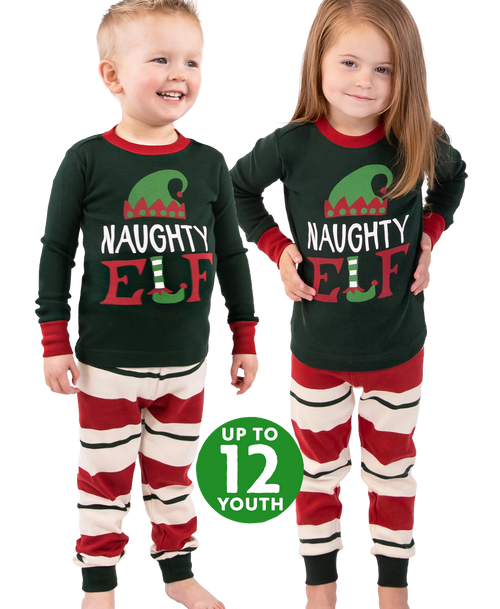 lazy one Naughty Elf Kid's Long Sleeve PJ's