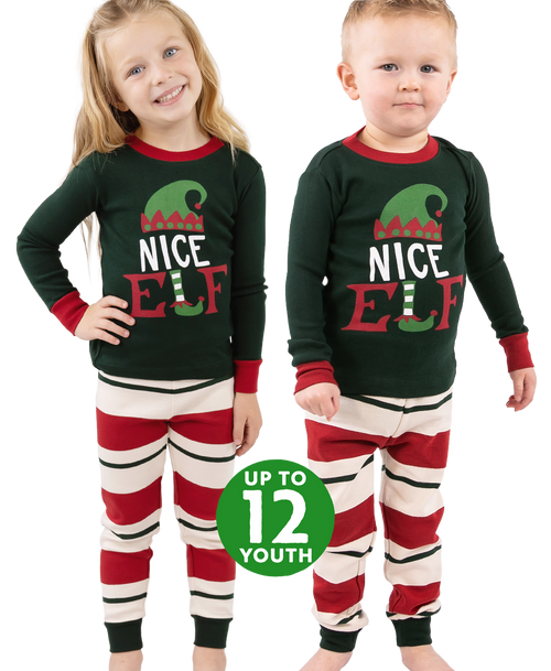 lazy one Nice Elf Kid's Long Sleeve PJ's