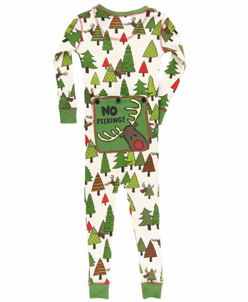 Lazy One No Peeking Kid Reindeer Onesie Flapjack