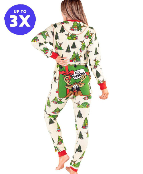 lazy one No Peeking Reindeer Adult Onesie Flapjack