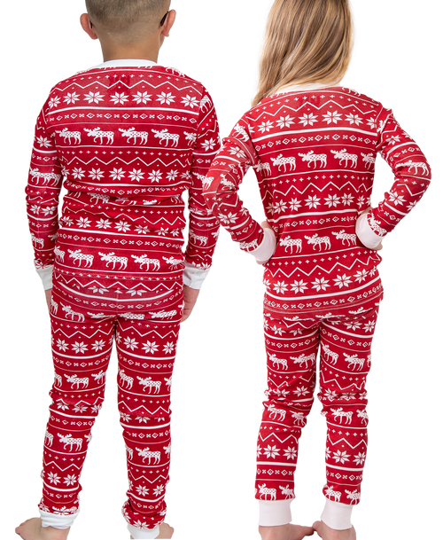 Lazy One Nordic Moose Kid's Long Sleeve PJ's