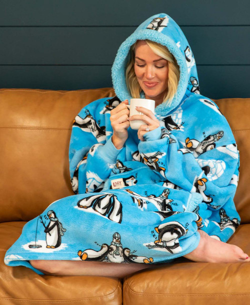 Lazy One Out Cold Penguin Blanket Hoodie