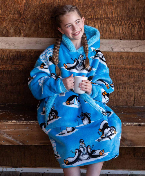 Lazy One Out Cold Penguin Kid Blanket Hoodie