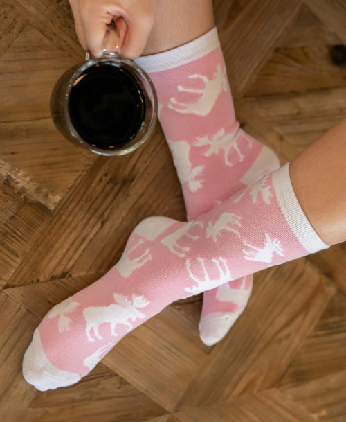 Lazy One Pink Classic Moose Crew Sock