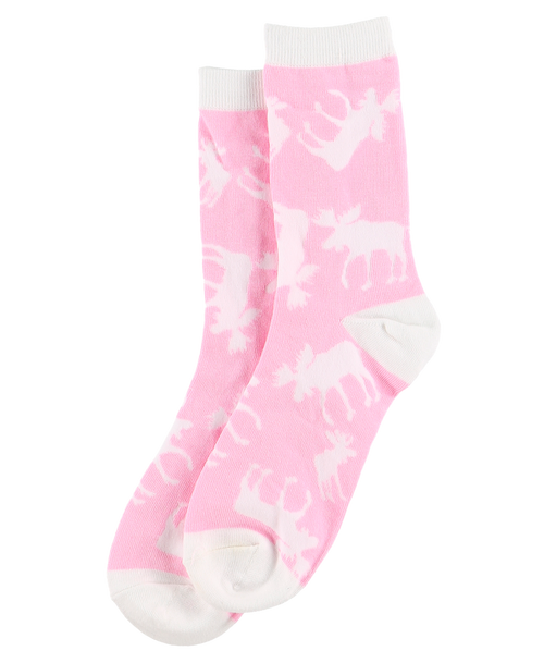 Lazy One Pink Classic Moose Crew Sock