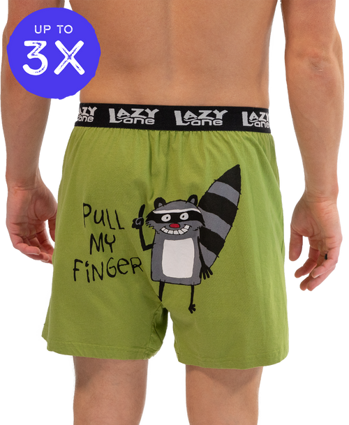 lazy one Pull My Finger Men's Funny Raccoon Boxer