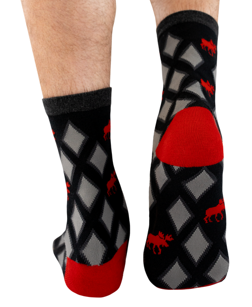 Lazy One Red Argyle Moose Crew Sock