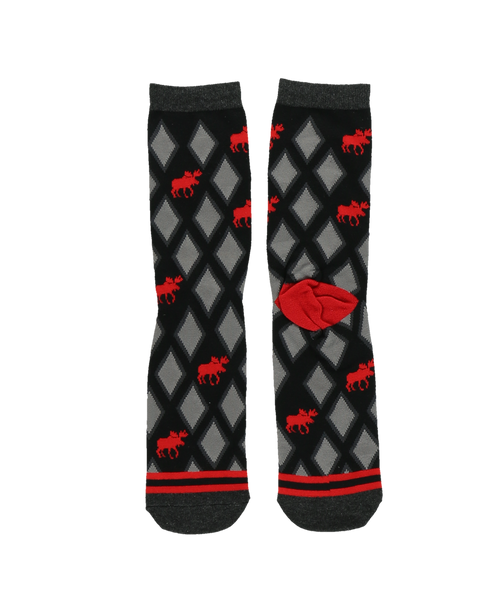 Lazy One Red Argyle Moose Crew Sock