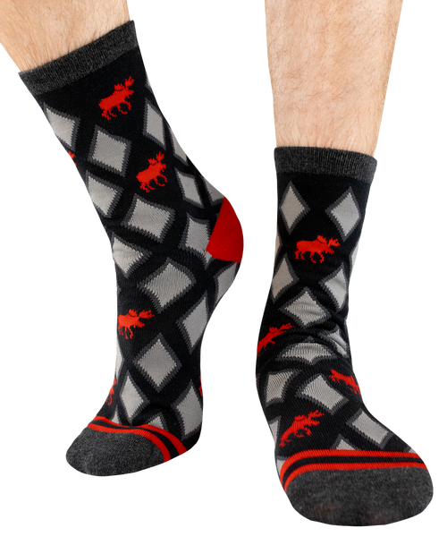 lazy one Red Argyle Moose Crew Sock