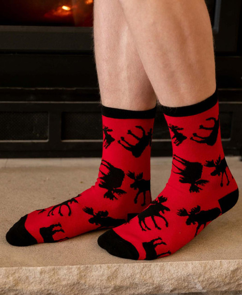 Lazy One Red Classic Moose Crew Sock