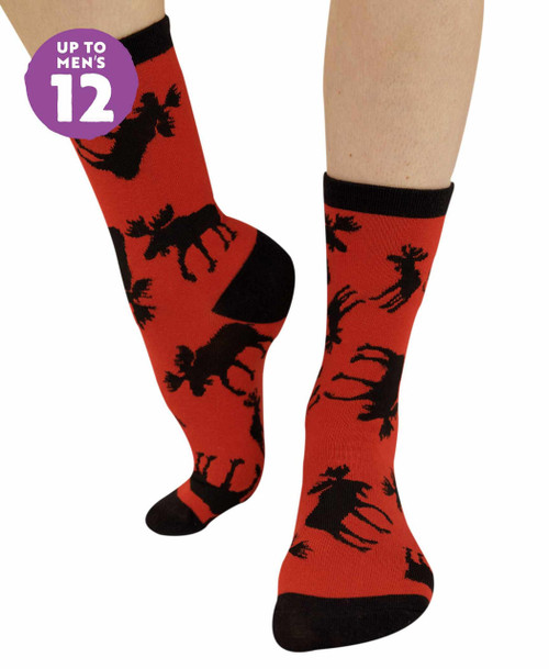 lazy one Red Classic Moose Crew Sock