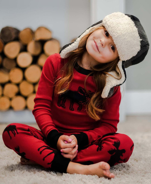 Lazy One Red Classic Moose Kid's Long Sleeve PJ's