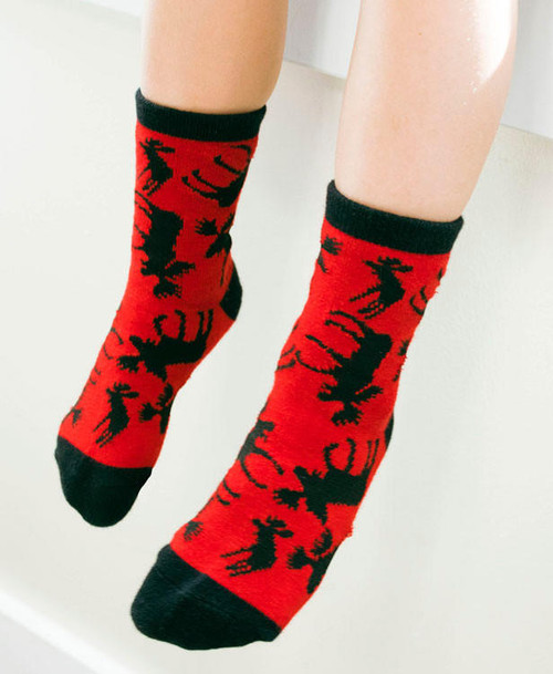 Lazy One Red Classic Moose Kid Sock