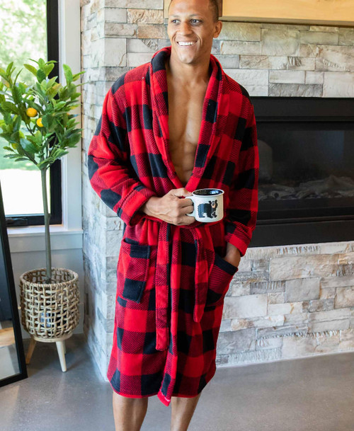 Lazy One Red Plaid Men's Bathrobe