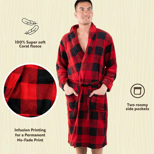 Lazy One Red Plaid Men's Bathrobe
