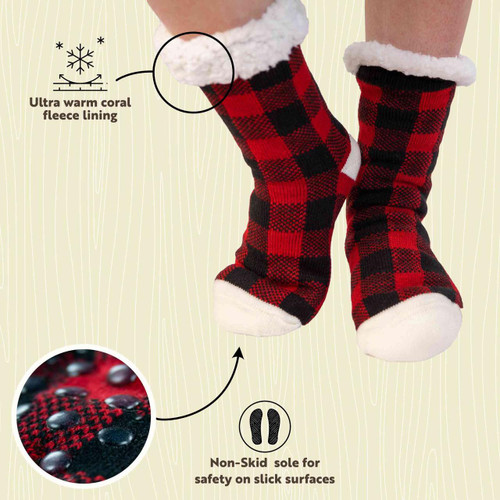 Lazy One Red Plaid Plush Sock