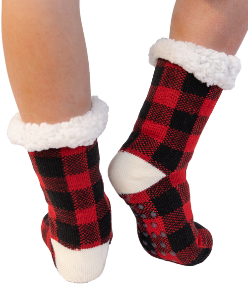 Lazy One Red Plaid Plush Sock