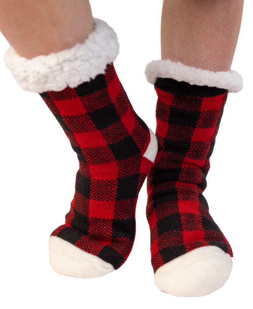 lazy one Red Plaid Plush Sock