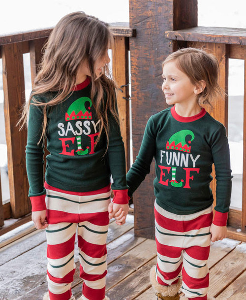 Lazy One Sassy Elf Kid's Long Sleeve PJ's