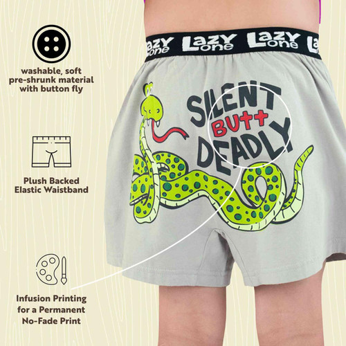 Lazy One Silent Butt Deadly Snake Grey Kid Boxer
