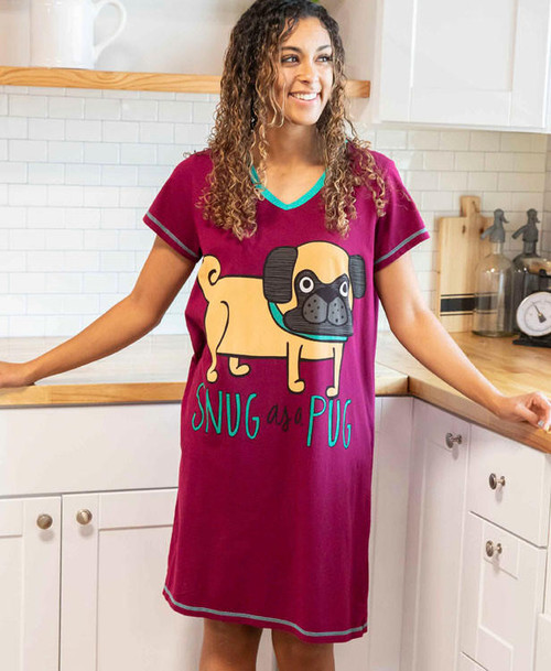 Lazy One Snug Pug Women's V-neck Nightshirt