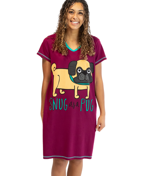 lazy one Snug Pug Women's V-neck Nightshirt