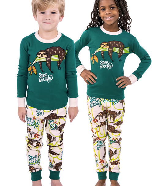 lazy one Stay Sleepy Long Sleeve Kid's Sloth PJ's