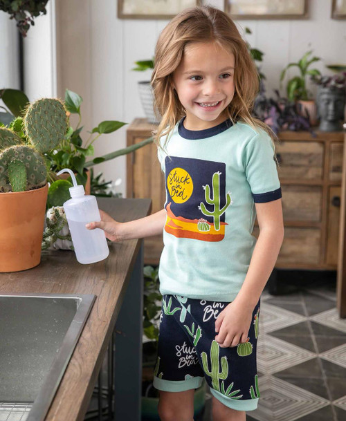 Lazy One Stuck In Bed Cactus Blue PJ Short Set