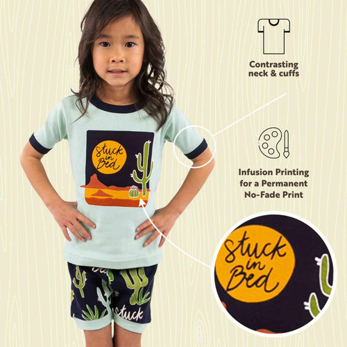 Lazy One Stuck In Bed Cactus Blue PJ Short Set